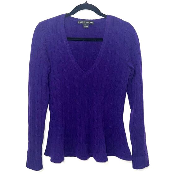 Ralph Lauren Black Label Cashmere Cable Knit Peplum Sweater...